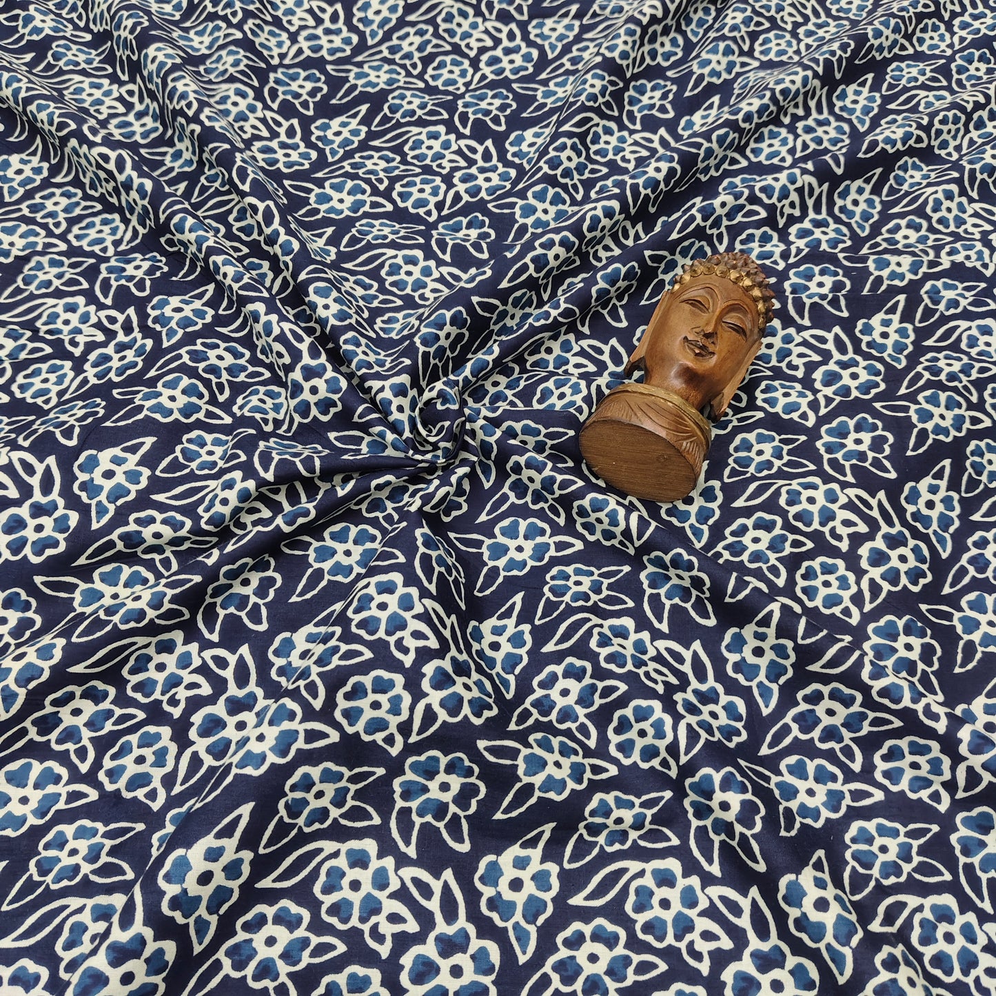 Indigo Blue - Sanganeri Block Print Cotton Cambric Fabric