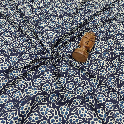 Indigo Blue - Sanganeri Block Print Cotton Cambric Fabric