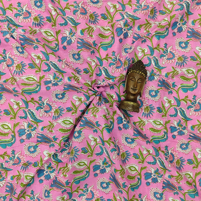 Pink - Sanganeri Block Print Cotton Cambric Fabric