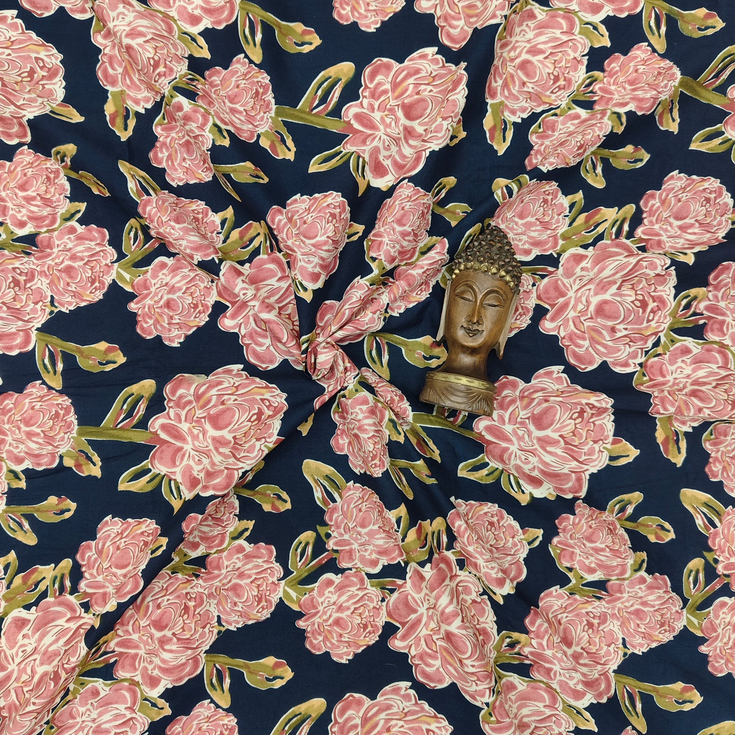 Navy - Sanganeri Block Print Cotton Cambric Fabric