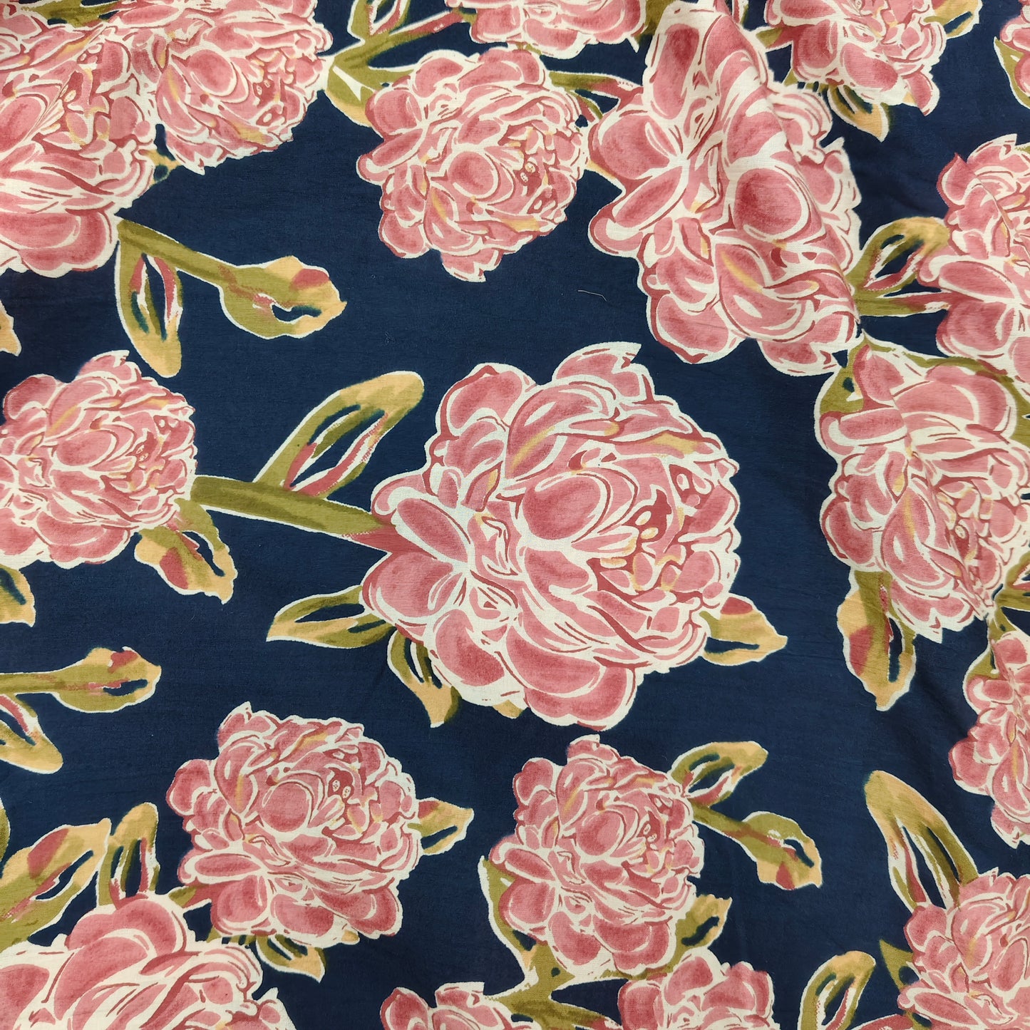 Navy - Sanganeri Block Print Cotton Cambric Fabric