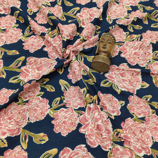 Navy - Sanganeri Block Print Cotton Cambric Fabric