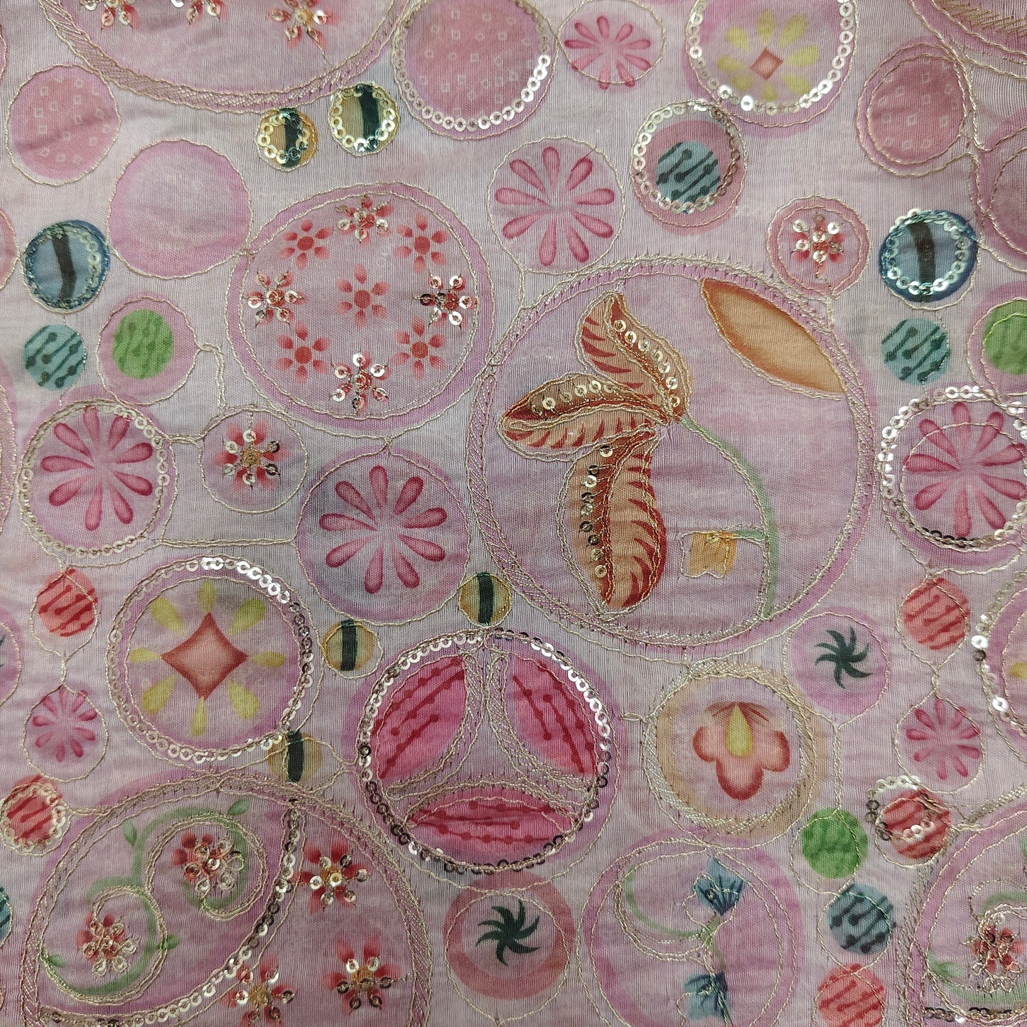 Pink - Chinon Sequence Embroidery Fabric