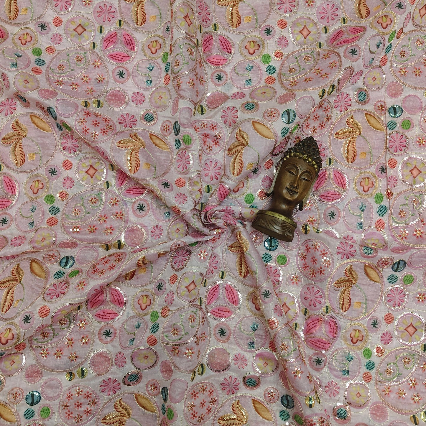 Pink - Chinon Sequence Embroidery Fabric