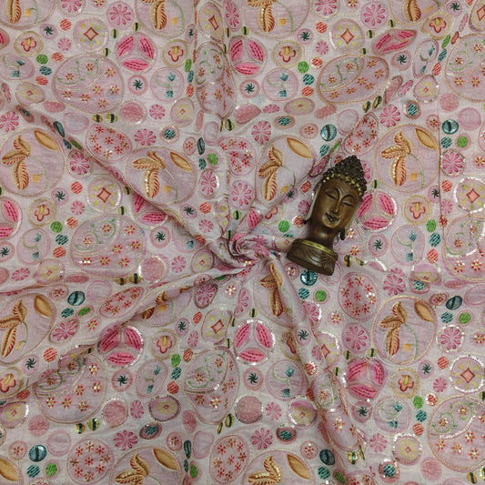 Pink - Chinon Sequence Embroidery Fabric