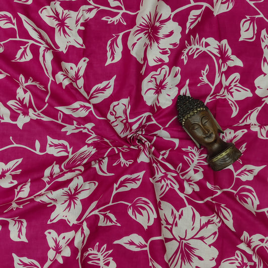 Rani Pink - Sanganeri Block Print Cotton Cambric Fabric