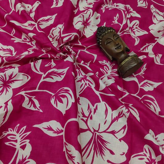 Rani Pink - Sanganeri Block Print Cotton Cambric Fabric