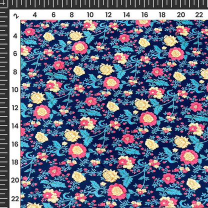 Navy Color Screen Print Cotton Cambric Fabric