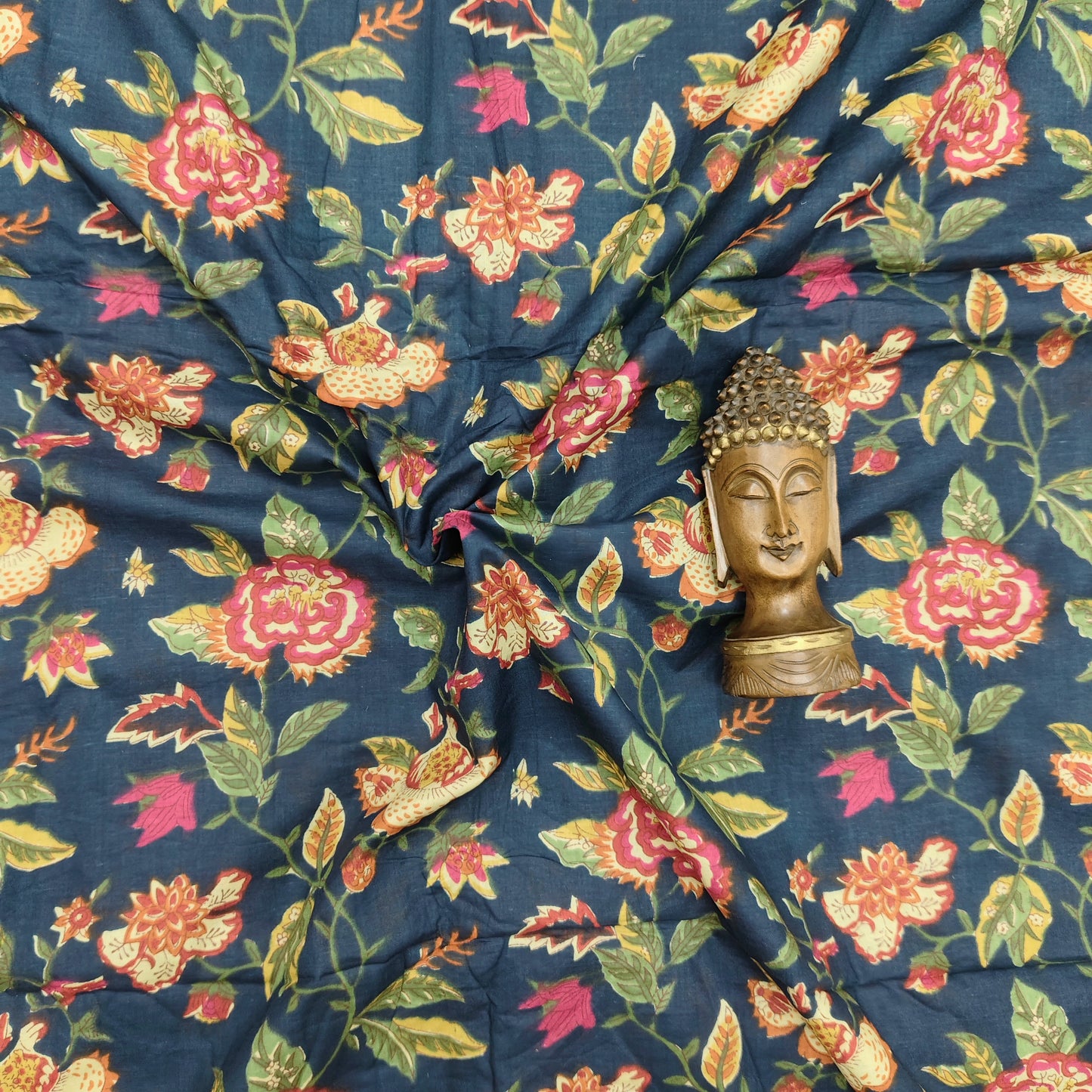 Navy - Sanganeri Block Print Cotton Cambric Fabric