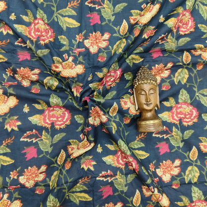 Navy - Sanganeri Block Print Cotton Cambric Fabric