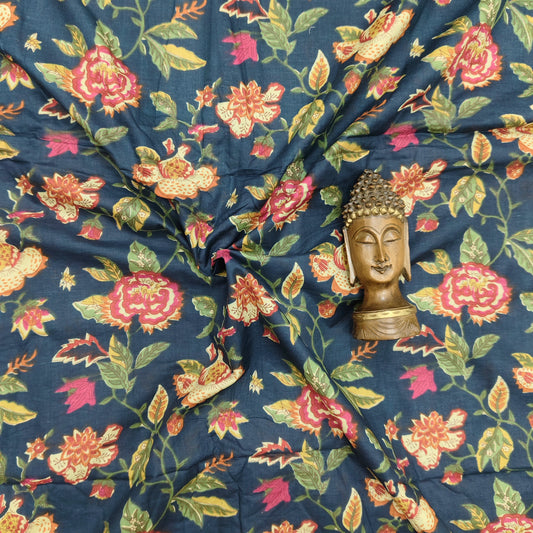 Navy - Sanganeri Block Print Cotton Cambric Fabric