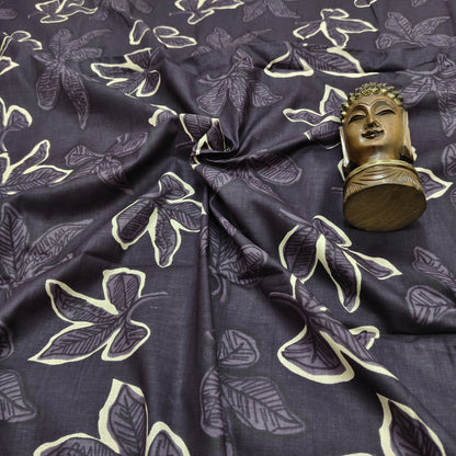 Dark Grey - Sanganeri Block Print Cotton Cambric Fabric