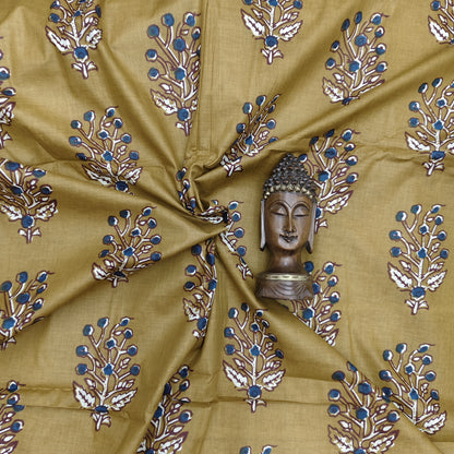 Mustard - Sanganeri Block Print Cotton Cambric Fabric