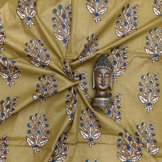 Mustard - Sanganeri Block Print Cotton Cambric Fabric