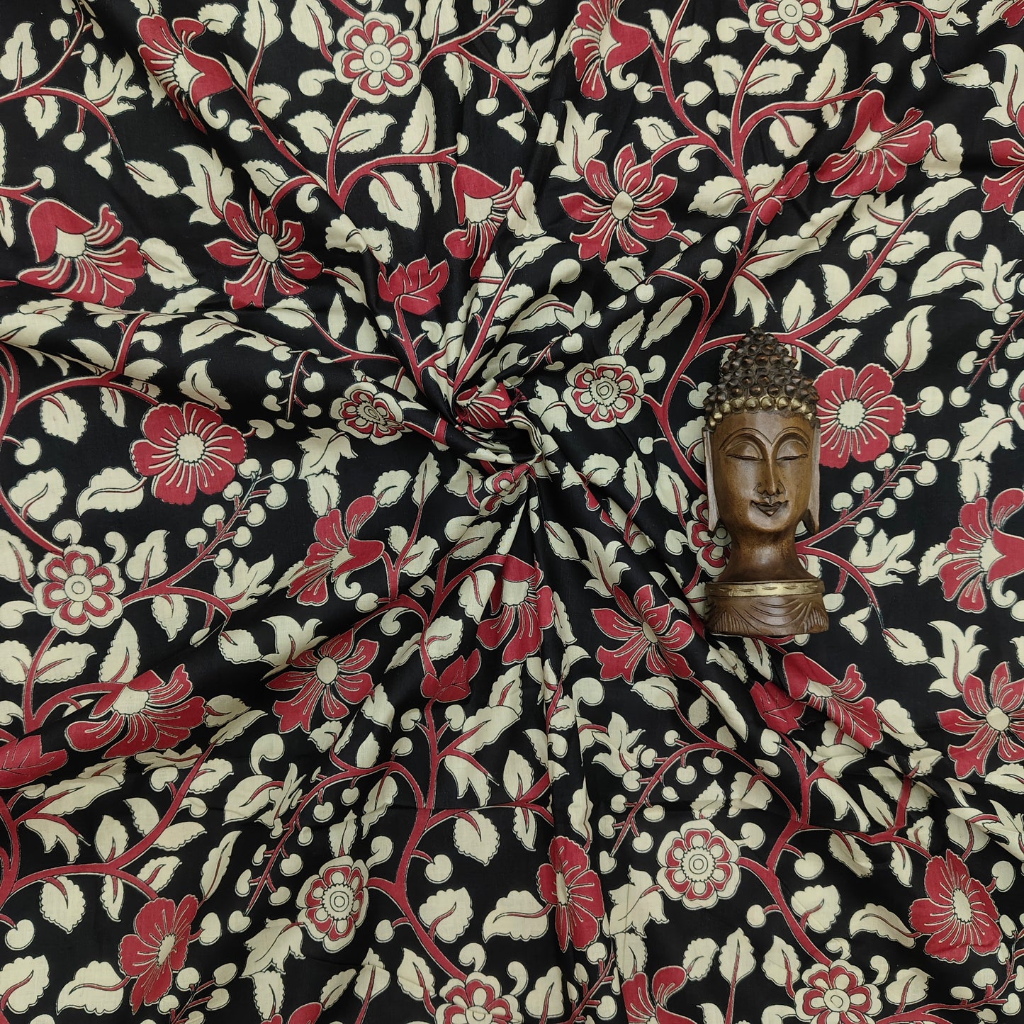 Black - Sanganeri Block Print Cotton Cambric Fabric