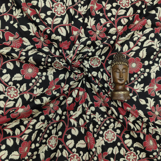Black - Sanganeri Block Print Cotton Cambric Fabric