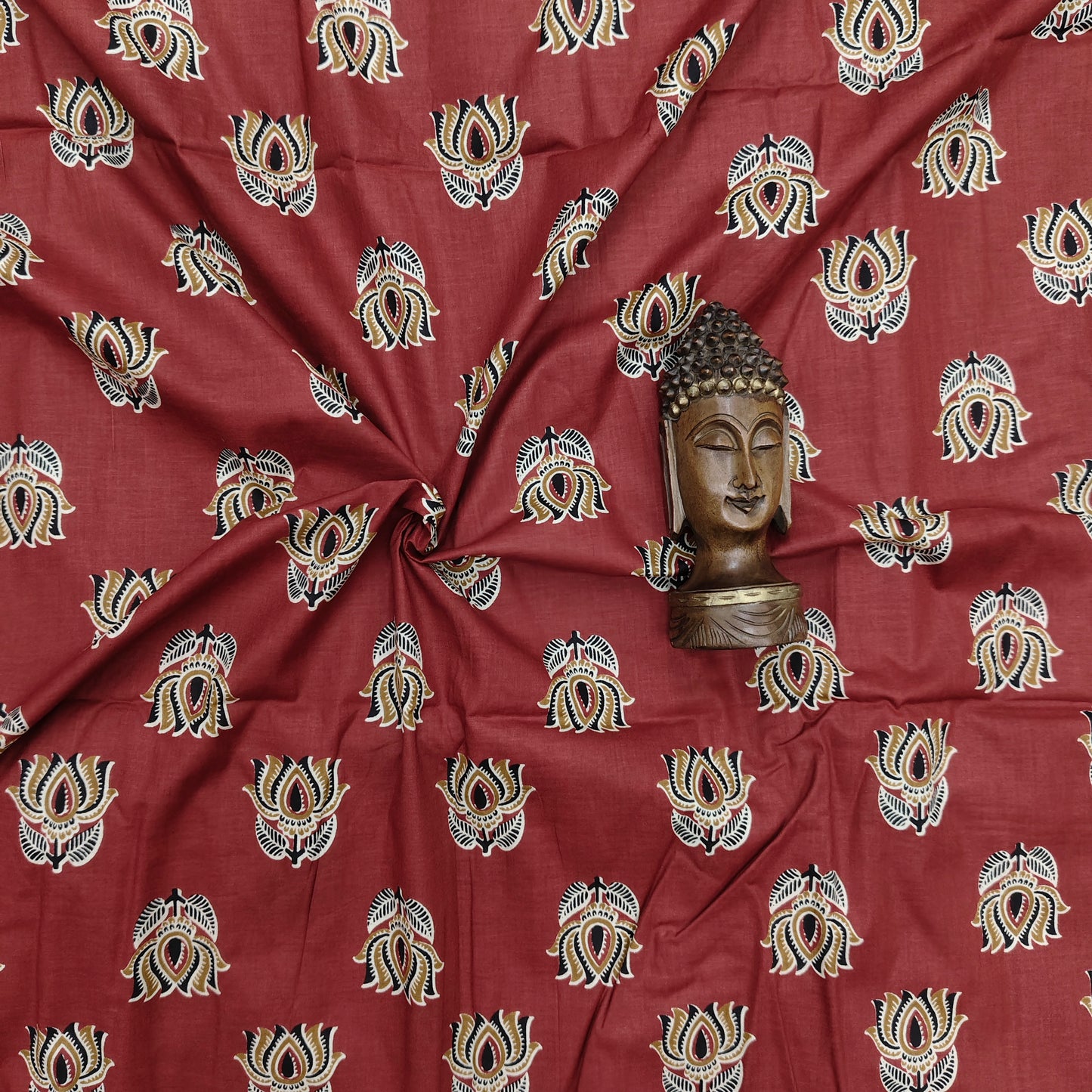 Reddish Brown - Sanganeri Block Print Cotton Cambric Fabric