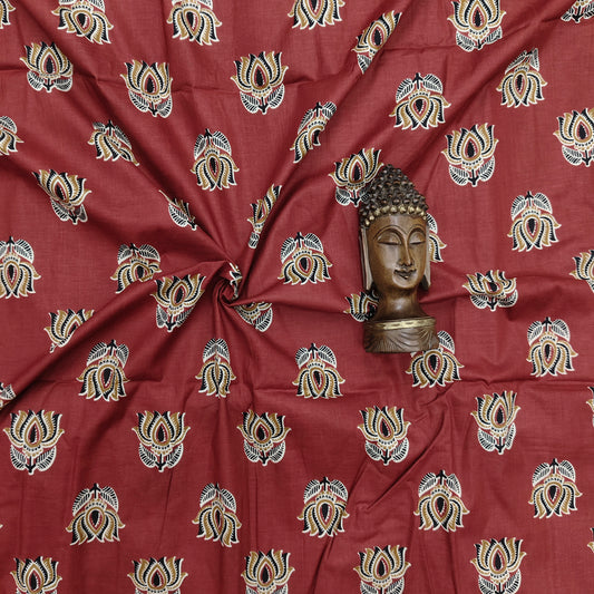 Reddish Brown - Sanganeri Block Print Cotton Cambric Fabric