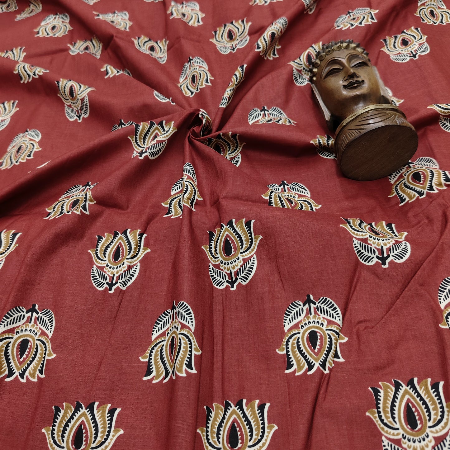 Reddish Brown - Sanganeri Block Print Cotton Cambric Fabric