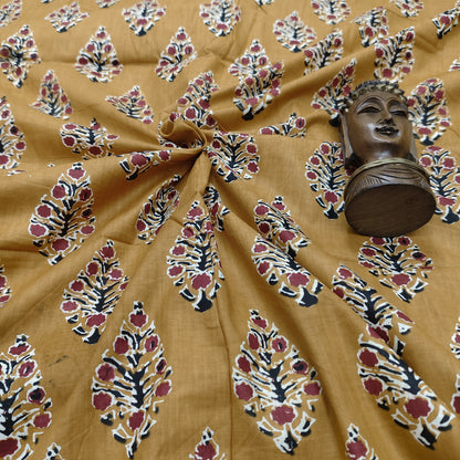 Mustard - Sanganeri Block Print Cotton Cambric Fabric