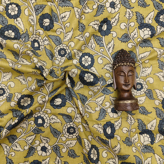 Yellow - Sanganeri Block Print Cotton Cambric Fabric