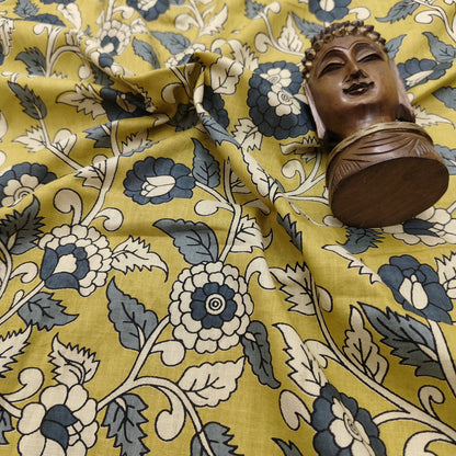 Yellow - Sanganeri Block Print Cotton Cambric Fabric