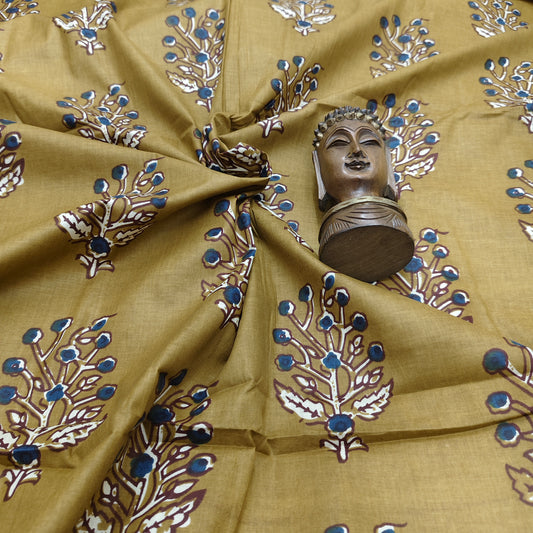 Mustard - Sanganeri Block Print Cotton Cambric Fabric