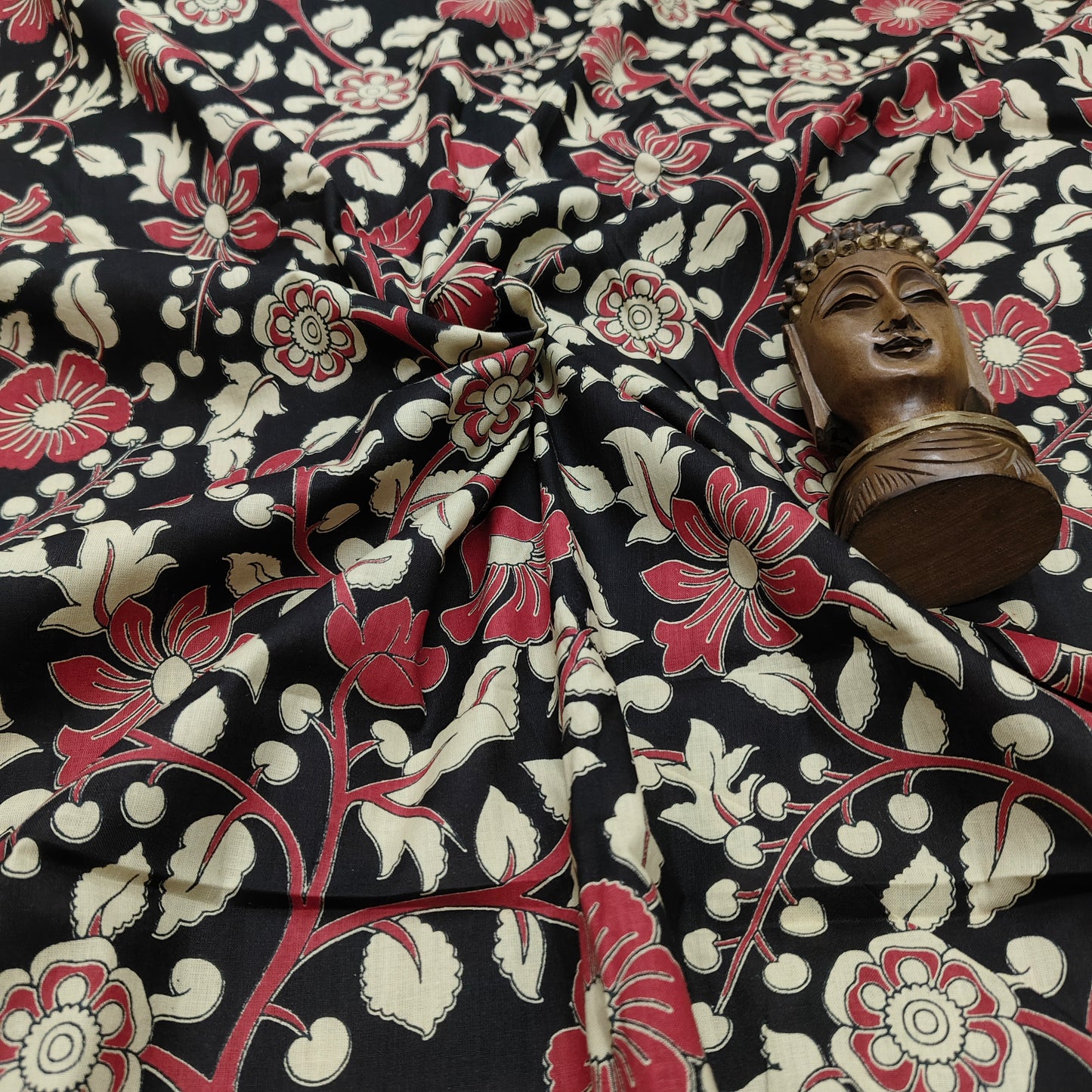 Black - Sanganeri Block Print Cotton Cambric Fabric