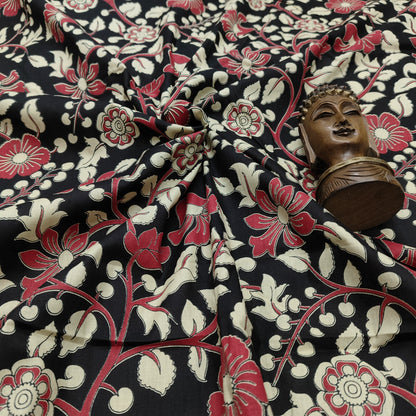 Black - Sanganeri Block Print Cotton Cambric Fabric