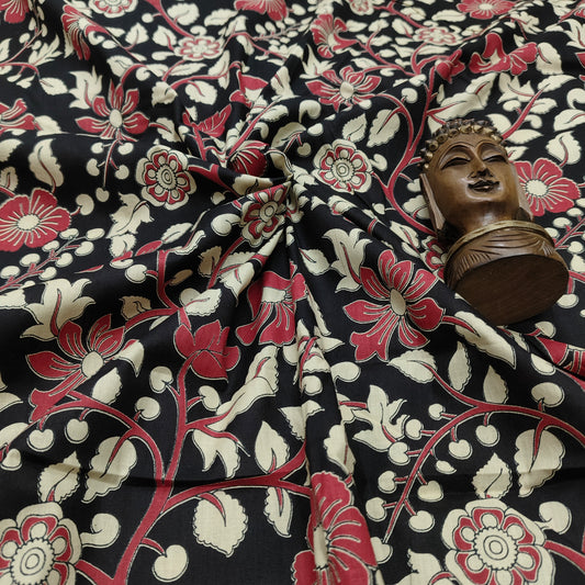 Black - Sanganeri Block Print Cotton Cambric Fabric