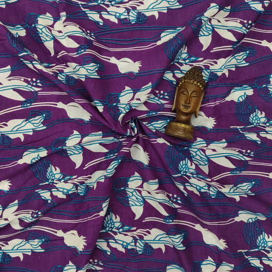 Violet - Sanganeri Block Print Cotton Cambric Fabric