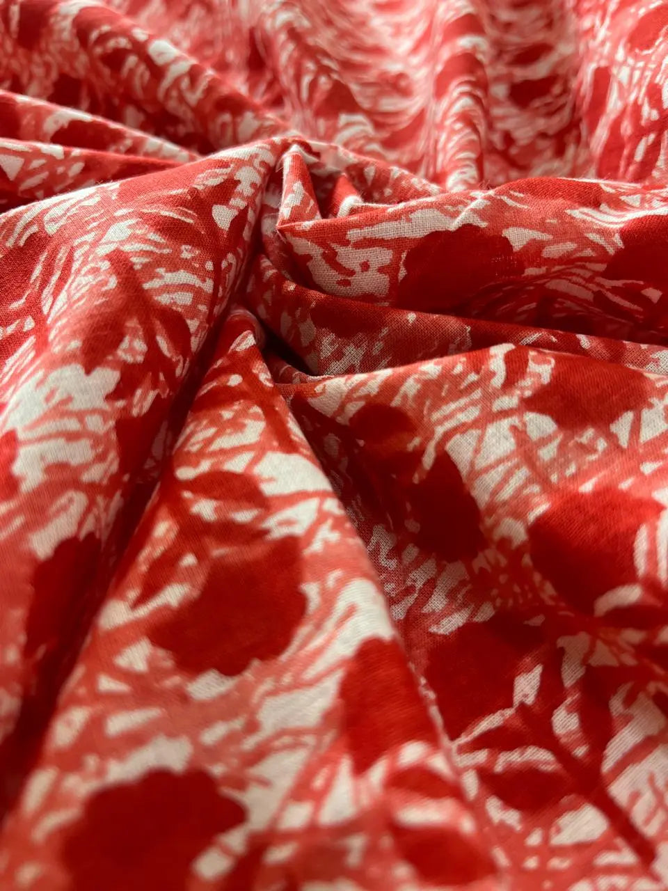 Dark Red Screen Print Cotton Cambric Fabric