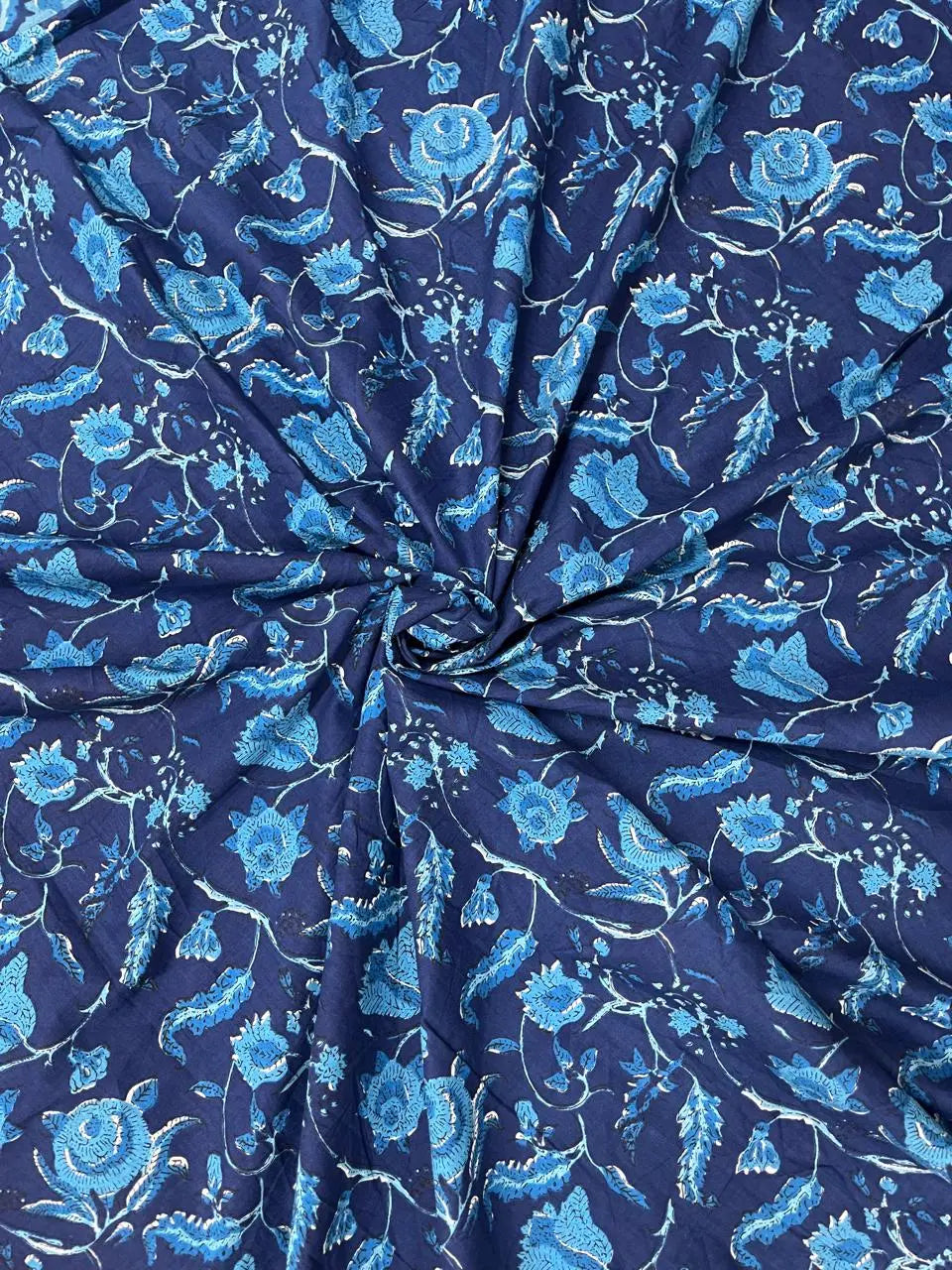 Indigo Color Screen Print Cotton Cambric Fabric