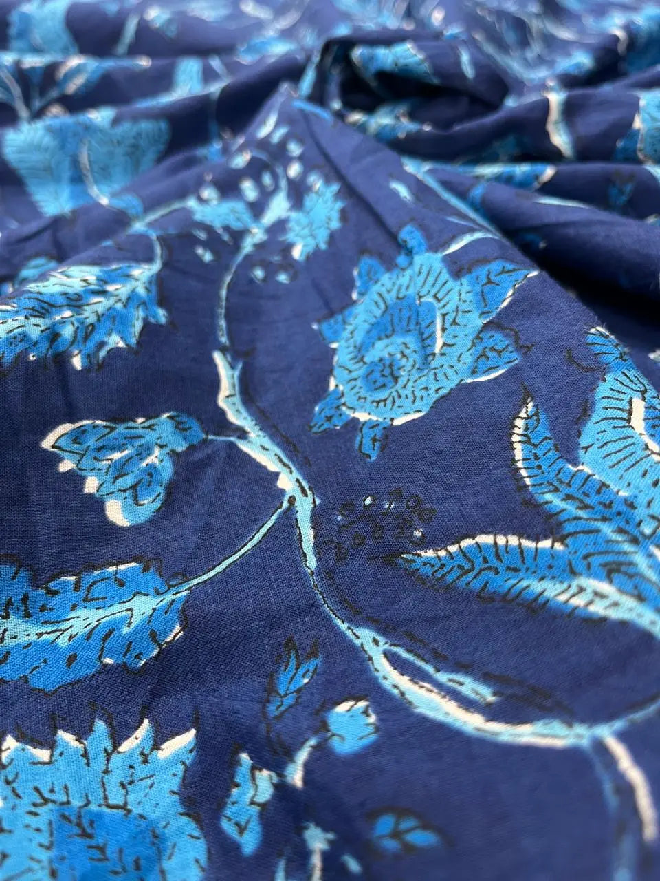 Indigo Color Screen Print Cotton Cambric Fabric