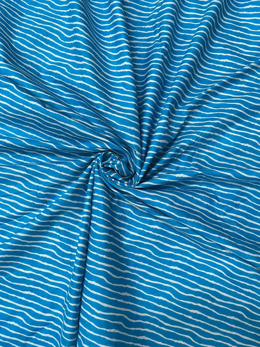 Sea Blue Color Screen Print Cotton Cambric Fabric