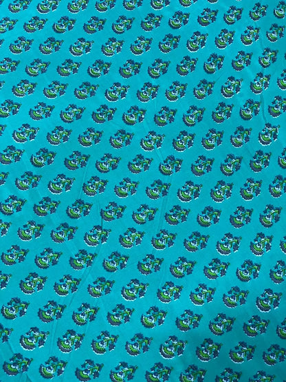 Pacific Blue Color Screen Print Cotton Cambric Fabric