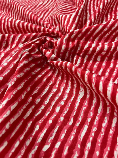 Red Color Screen Print Cotton Cambric Fabric