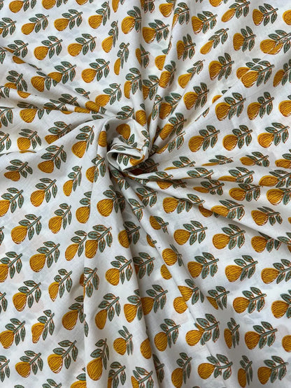Mustard Color Screen Print Cotton Cambric Fabric