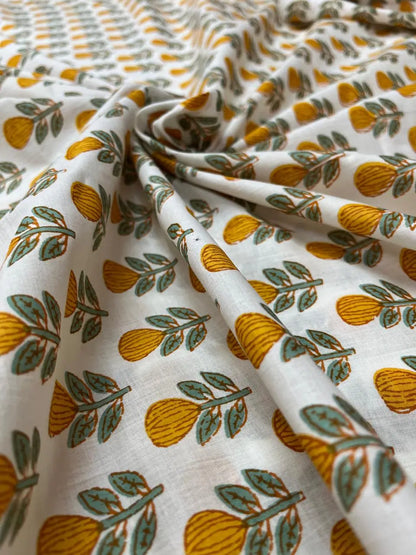 Mustard Color Screen Print Cotton Cambric Fabric