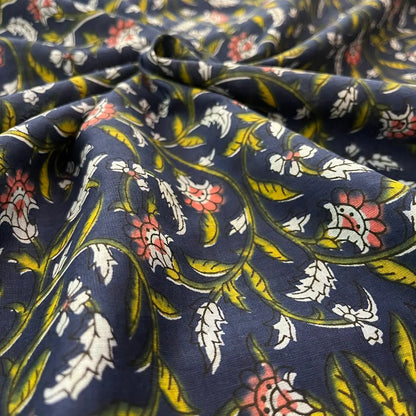 Navy Color Screen Print Cotton Cambric Fabric