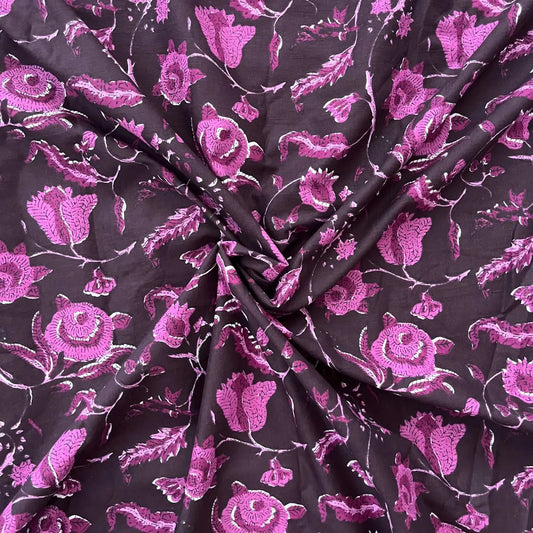 Purple Color Screen Print Cotton Cambric Fabric