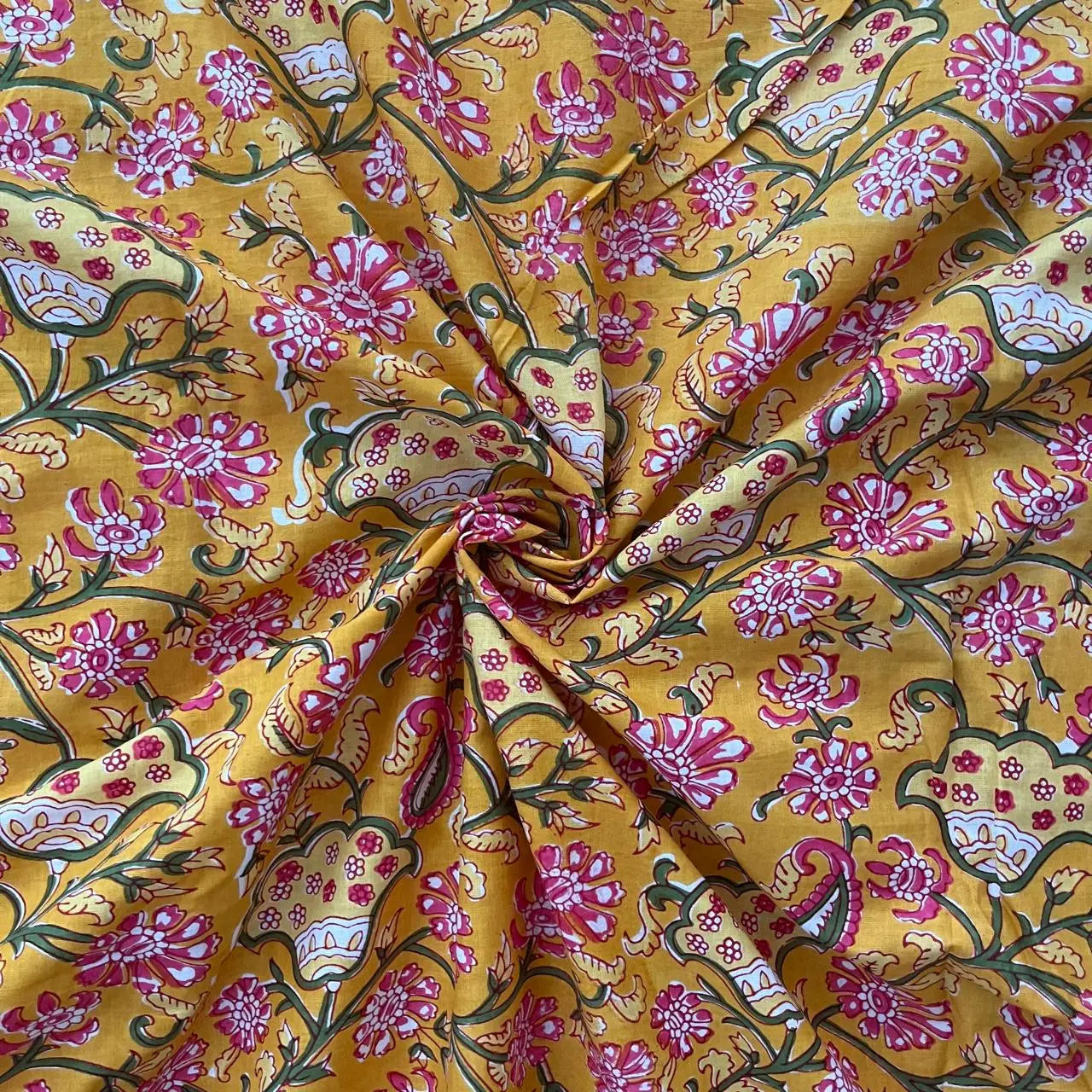 Orange Yellow Color Screen Print Cotton Cambric Fabric