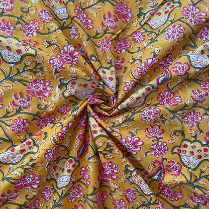 Orange Yellow Color Screen Print Cotton Cambric Fabric