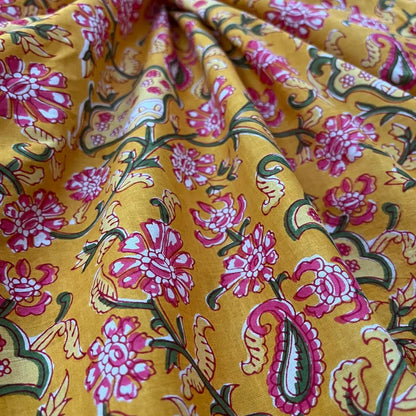 Orange Yellow Color Screen Print Cotton Cambric Fabric