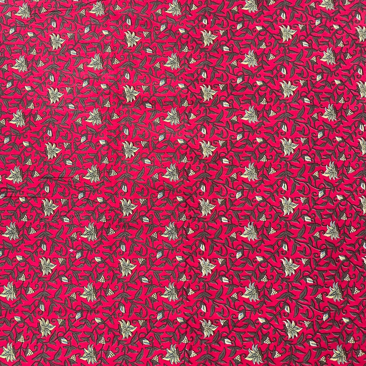 Pinkish Red Color Screen Print Cotton Cambric Fabric