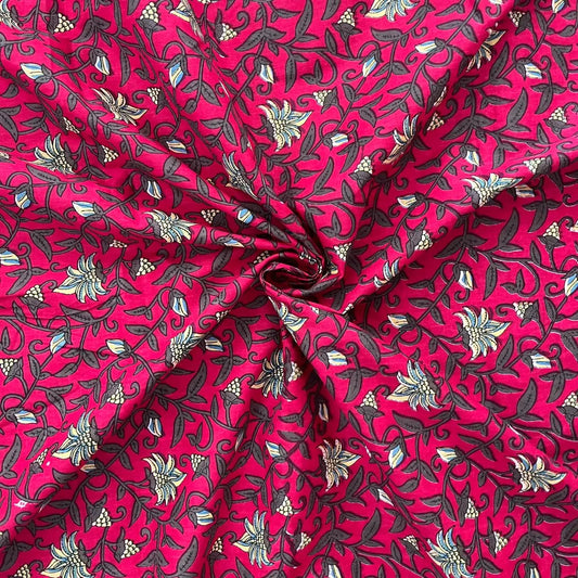 Pinkish Red Color Screen Print Cotton Cambric Fabric
