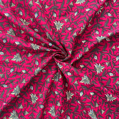 Pinkish Red Color Screen Print Cotton Cambric Fabric