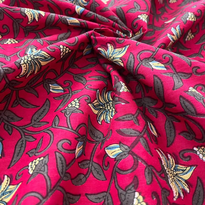 Pinkish Red Color Screen Print Cotton Cambric Fabric
