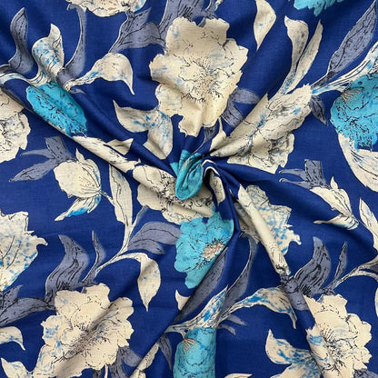 Marine Blue Color Screen Print Cotton Cambric Fabric