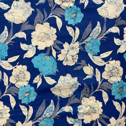 Marine Blue Color Screen Print Cotton Cambric Fabric
